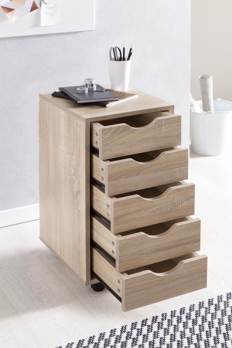 FineBuy Caisson à roulettes 33x64x38 cm Bois avec 5 Tiroirs