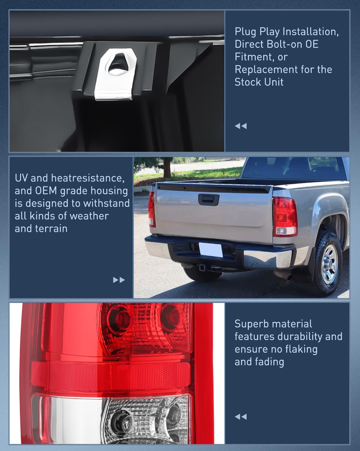 Nilight Taillight Assembly Compatible with 2007 2008 2009 2010 2011 2012 2013 GMC Sierra 1500 2500HD 3500HD Rear Lamp Replacement OE Style Driver and Passenger Side