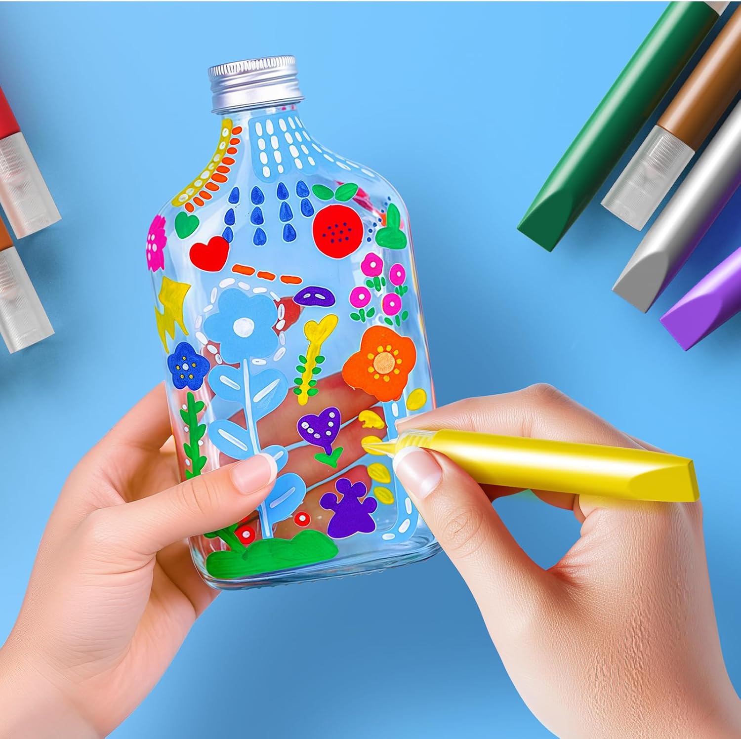 72 Pcs Suncatcher Paint Pens Paint Stained Glass Pigment Window Art Pens Suncatcher Paint Crafts Sets (10ML Each,24 Colors)