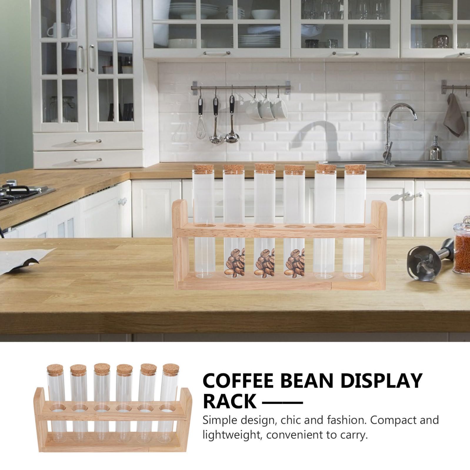 DOITOOL Espositore Provette Porta per Caffè in Chic Vetro di Chicchi Legno e Multifunzionale , Design Semplice Facile da Trasportare Ristoranti e Bar
