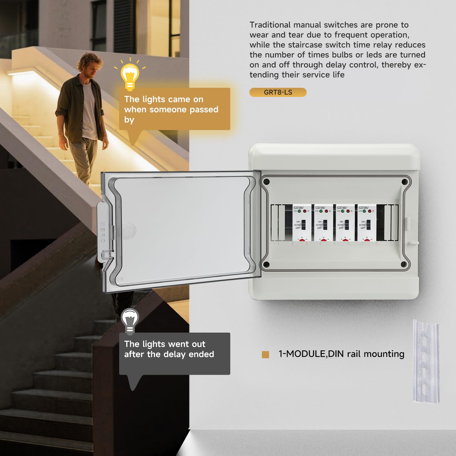 GRT8-LS AC 220V Corridoio Relay Relè Luci Scale Temporizzatore, Timer Interruttore Luce Scala 0,5-20 Minuti Regolabile Per Illuminazione Corridoio