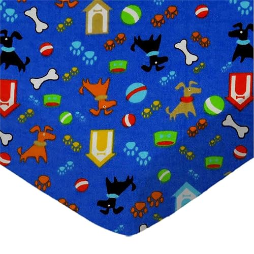 SheetWorld - Juego de sábanas ajustadas de franela 100% algodón, se adapta a Graco Square Play Yard 36 x 36, Doggy Play Blue, fabricado en Estados