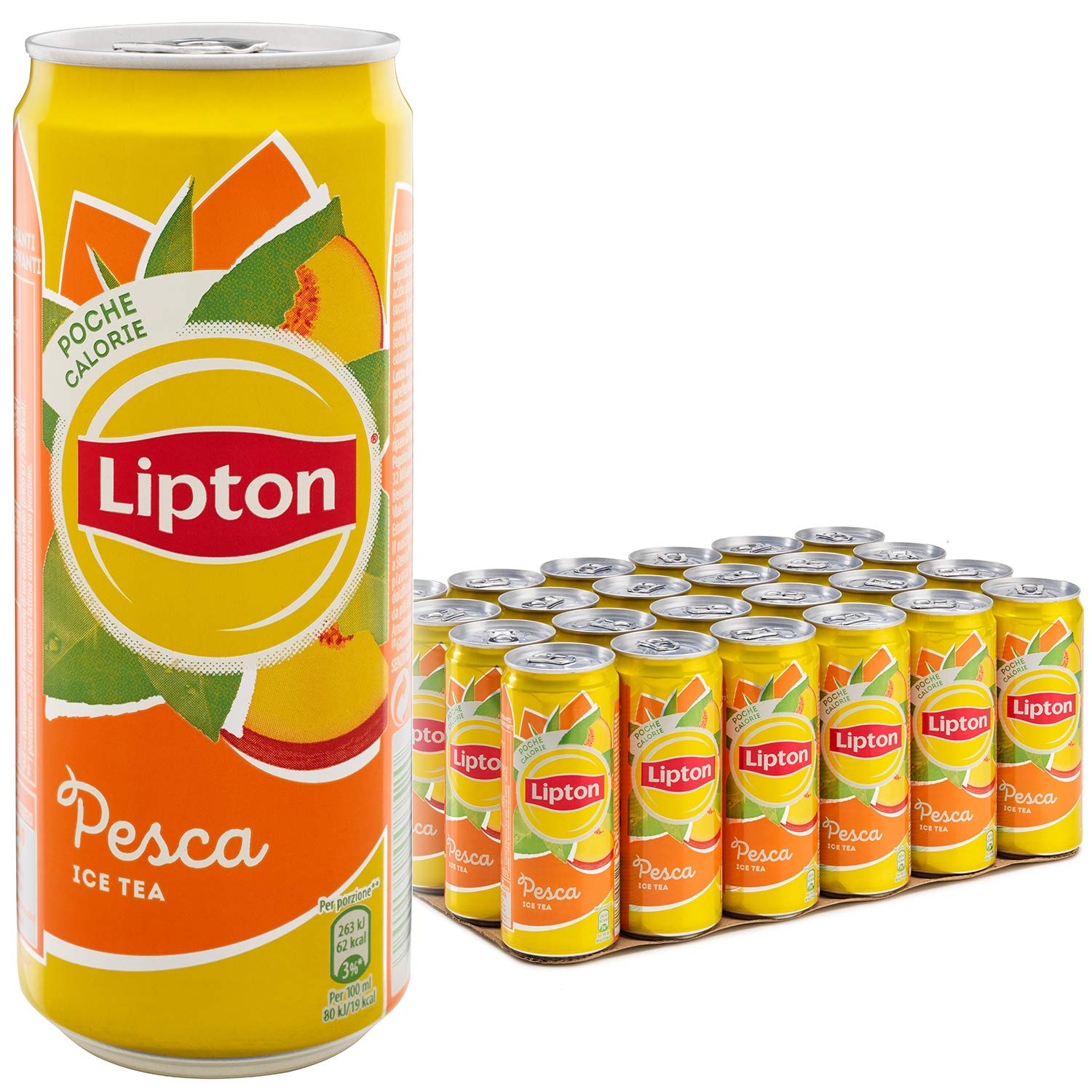 Lipton, Ice Tea, Tè Freddo al Gusto di Pesca, Poche Calorie, con Stevia, Formato Sleek da 24x0,33L