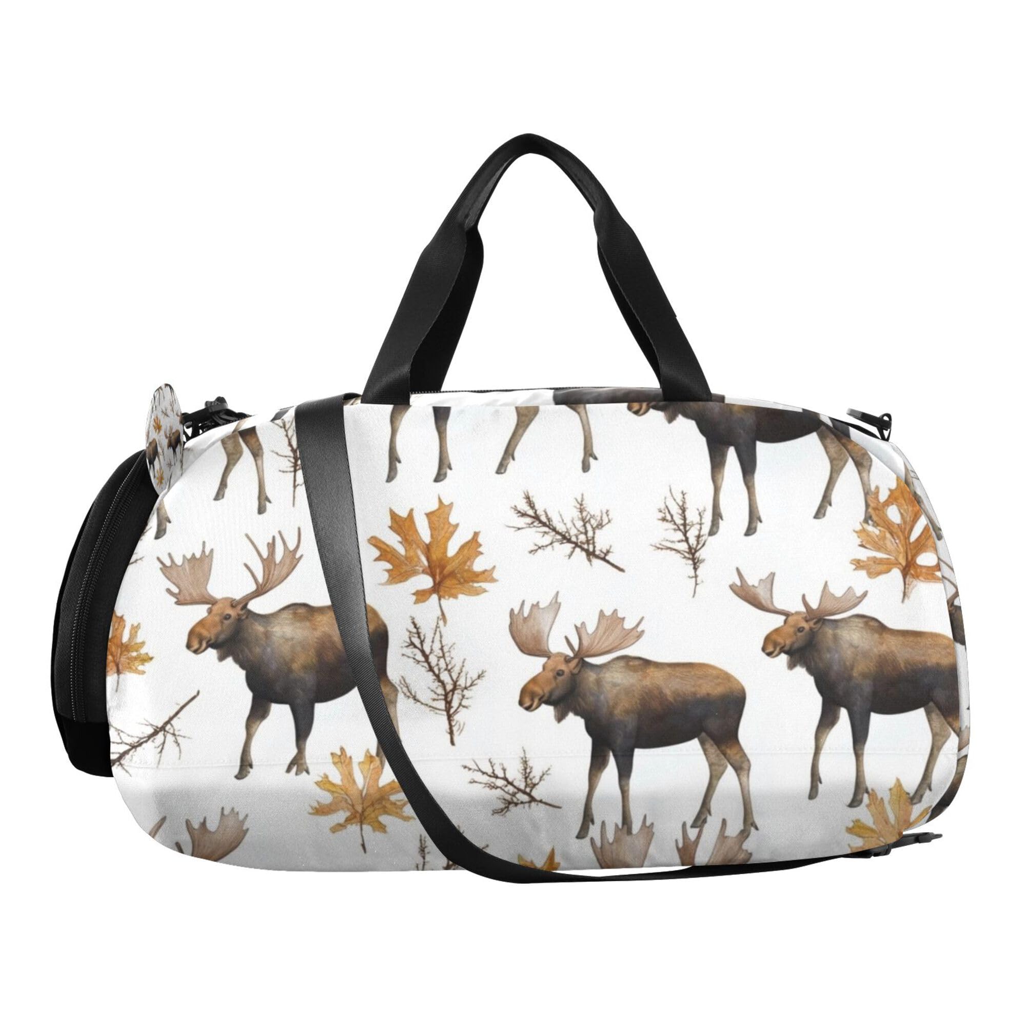 Glaphy Watercolor Moose Forest Duffle Bag for Toddler Boys Girls, Gym Sports Bag with Shoe Compartments, Kids Travel Overnight Weekender Shoulder Bag