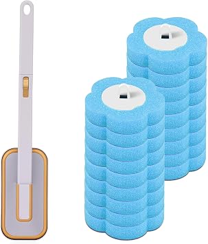 Disposable Toilet Brush Refills, Wall Mount Toilet Bowl Brush, Toilet Wand Refills with Extended Handle Cleaning Set, 360 Cleaning Toilet Brush Grip Suitable for Bathrooms Grey Brush+18 Refills