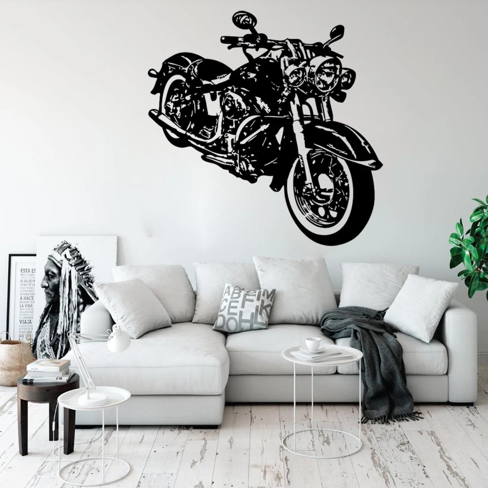 Youousi Black Motorcycle Wall Decals For Bedrooms, Playrooms, Vinyl Art Decals, Children's And Teenagers' Rooms, Vintage Bicycle Wall Decals