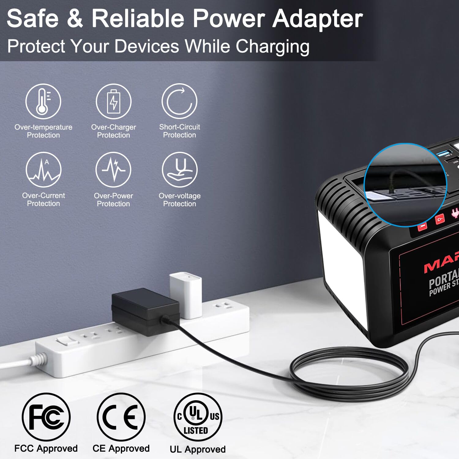 Cargador adaptador CA/CC de 19 V compatible con MARBERO M82 M82MAX M822 M822MAX M87 M88 M168 M85B M88 estación de energía portátil 88Wh batería de litio generador solar SAW30A-190-1500U cable de