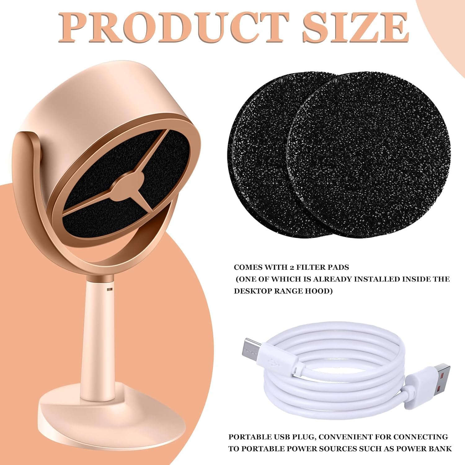 Campana Extractora Portátil, Mini Campana Extractora Movible, Campana Extractora de Mesa de ángulo Ajustable con 2 Filtros Extraíbles para el Hogar, Cocina, Camping, Barbacoa, Estofado, RV