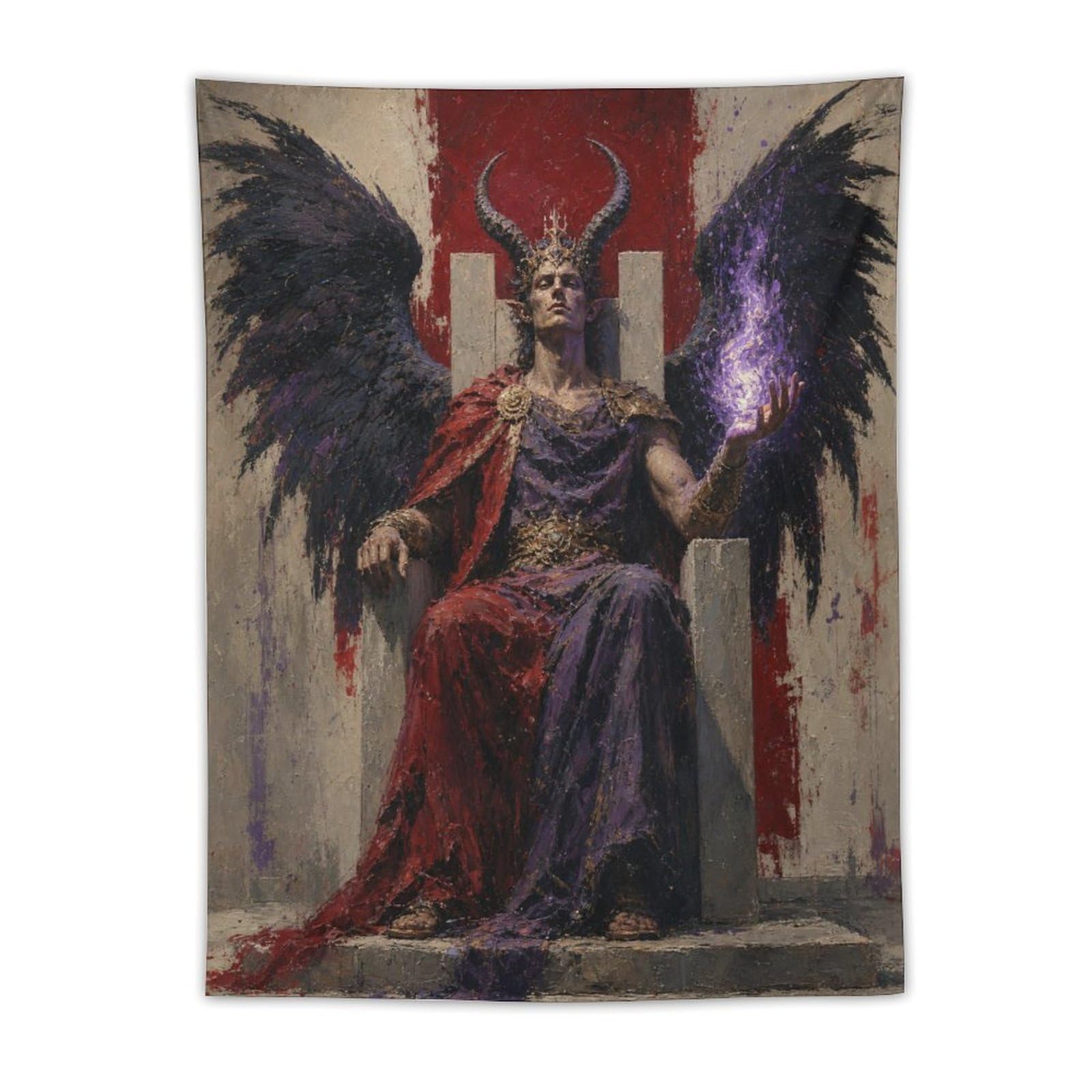 W7C8U2X3 Dark Winged King on Throne Wall Tapestry, Gothic Fantasy