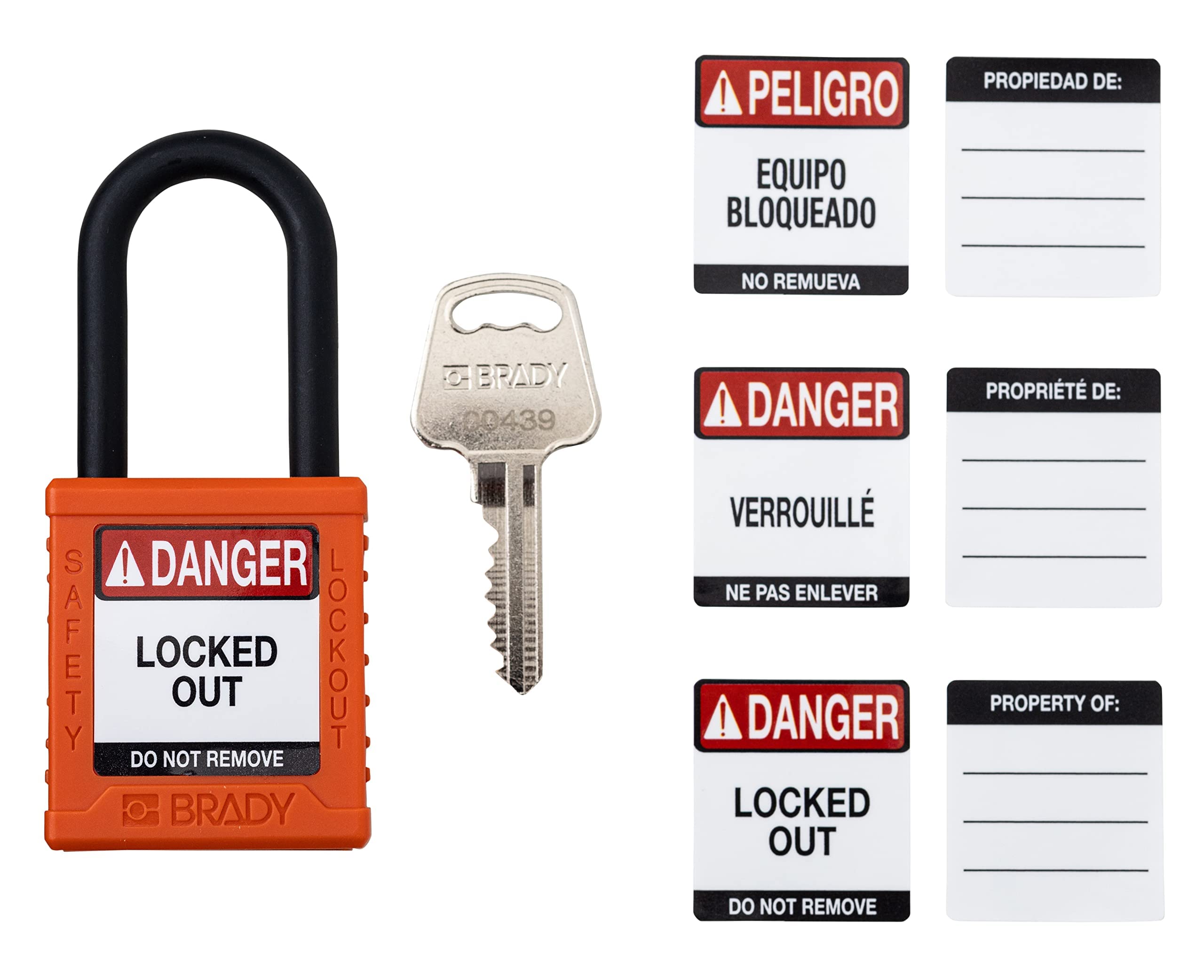 Brady Juego de candados de bloqueo de seguridad, paquete de 6 unidades, color naranja, con llave, candado de bloqueo de seguridad, 1 llave por cerradura, SDPL-ORG-38PL-KA6