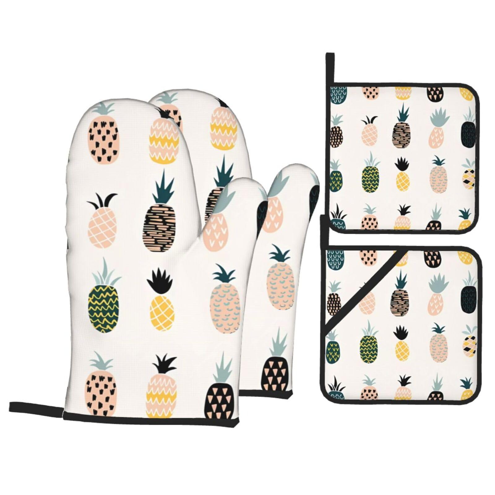 WHJSSF Pineapple Prints 4-Piece Waterproof Oven Throws & Heat Resistant Pot Covers – Durable Kitchen Layers for Grilling & Baking
