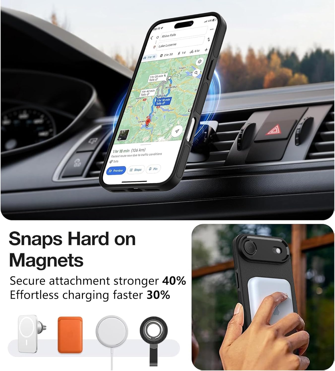 Magnetic for iPhone air Case with Stand[Compatible with MagSafe] Slim Invisible Kickstand, Protective Anti-Fingerprint Phone Cove for iPhone air Case 6.5“, Black