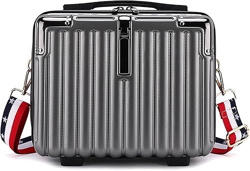 Mini maleta rígida bolsa de maquillaje de viaje, estuche de cosméticos portátil con correa para el hombro para mujeres, Gris oscuro