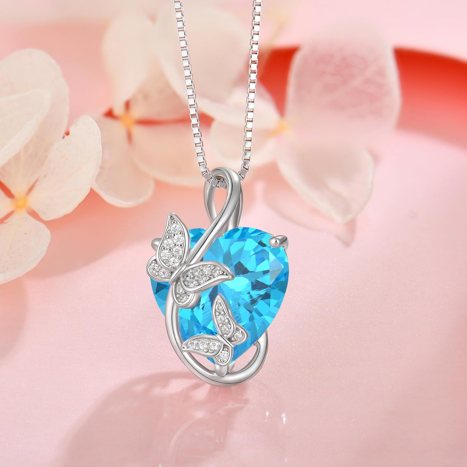Women's Butterfly Heart Birthstone Pendant Necklaces 925 Sterling Silver 5A Cubic Zirconia Jewelry Gifts,Christmas Anniversary Birthday Gifts for Her - Image 3