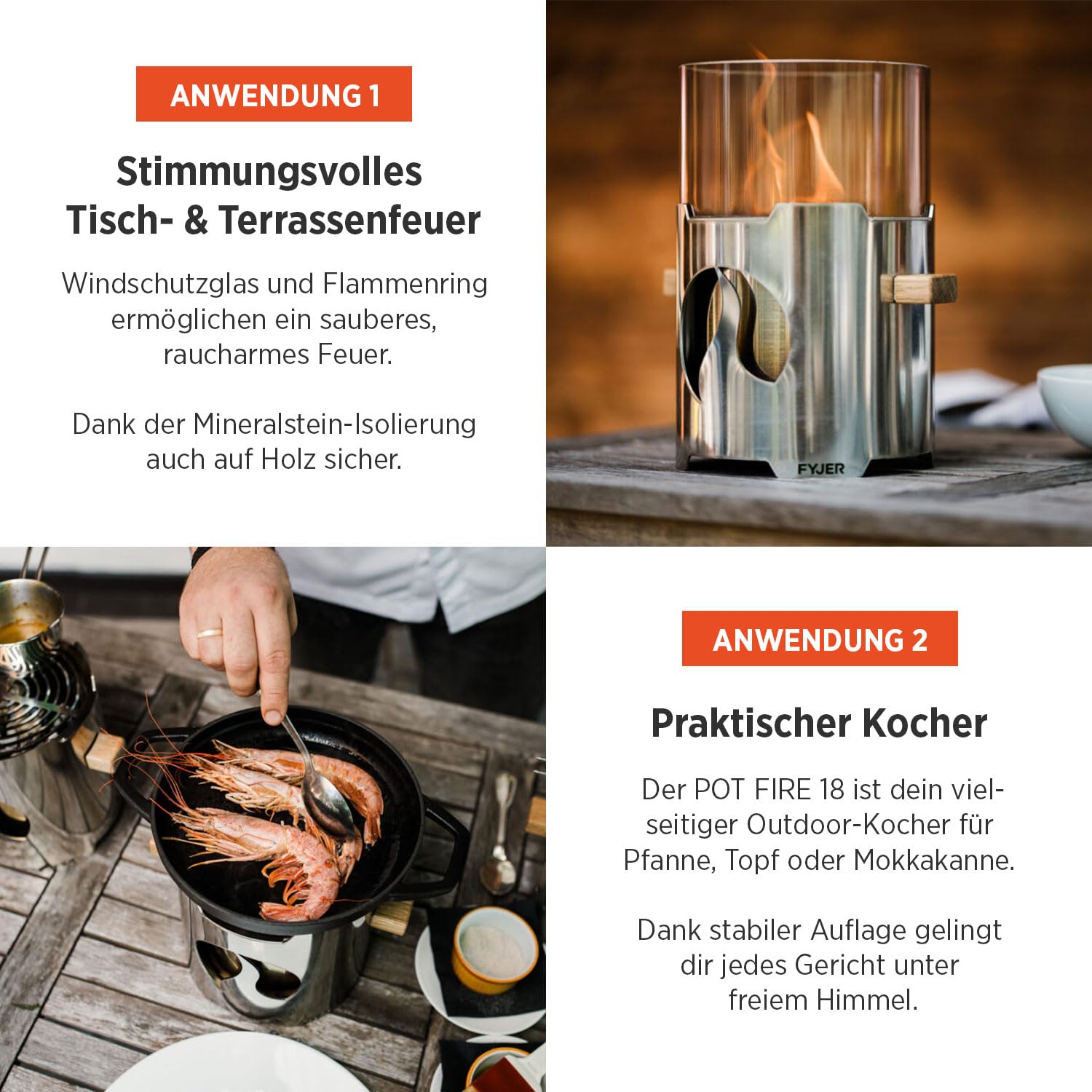 FYJER Pot FIRE 18 Feuerstelle | Vielseitige Feuerschalen für den Garten | Fire Pit aus Edelstahl mit Windschutzglas & Flammenring | Feuerkorb & Feuerschale mit Grillrost | Feuertonne für den Garten