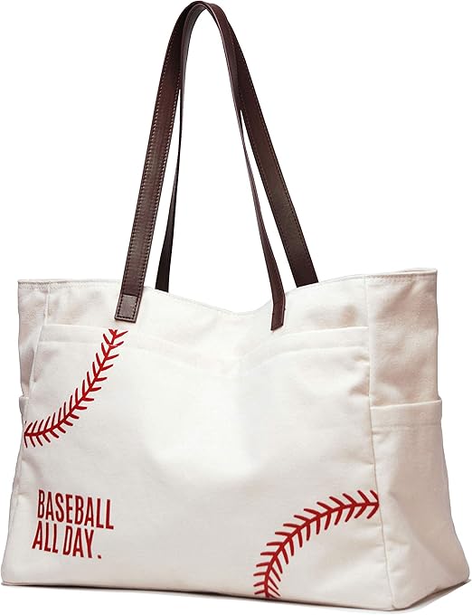 XL Baseball Tote Bags Women Oversized White Canvas Utility