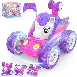 Voiture Telecommandée Fille 3 4 5 6 7 8 Ans, Jouet Licorne RC Stunt Car 360°Rotation Monster Truck Radiocommandee Jeux Enfant Intérieur Extérieur Cadeau Anniversaire Noel Véhicule Téléguidée Rose
