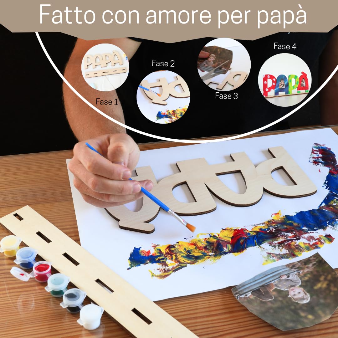 LIDAM Regalo per papà, semplice e bello, colorare il nome del legno e incollare le foto, regalo di compleanno per papà, con colori, pennelli e accessori