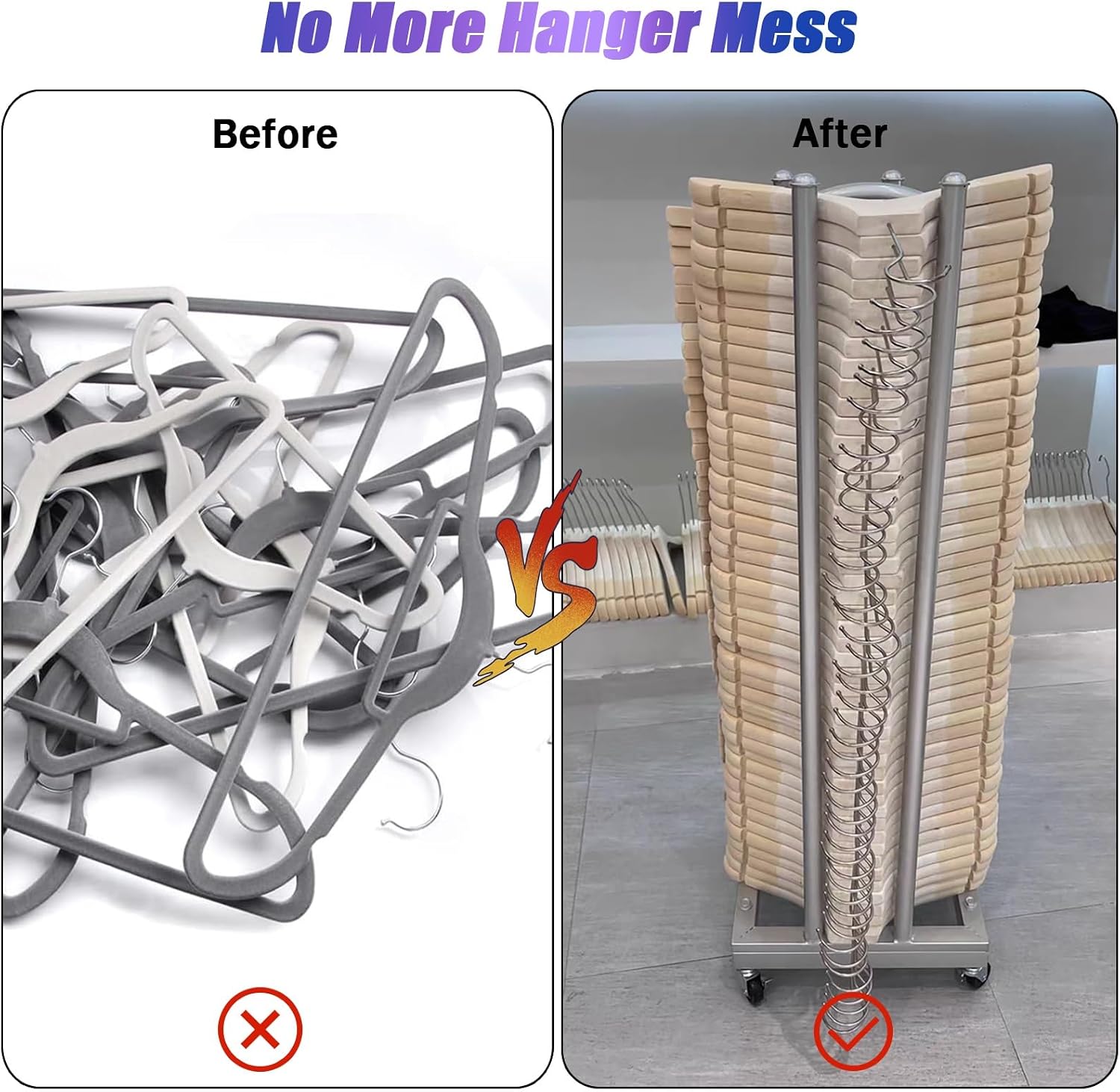 Portable Hanger Stacker with Wheels, Metal Clothes Organizer for Adult Wire, Plastic, Wood & Velvet Hangers - Ideal for Clothing Stores & Laundry Rooms, Black, Compact Size image 4