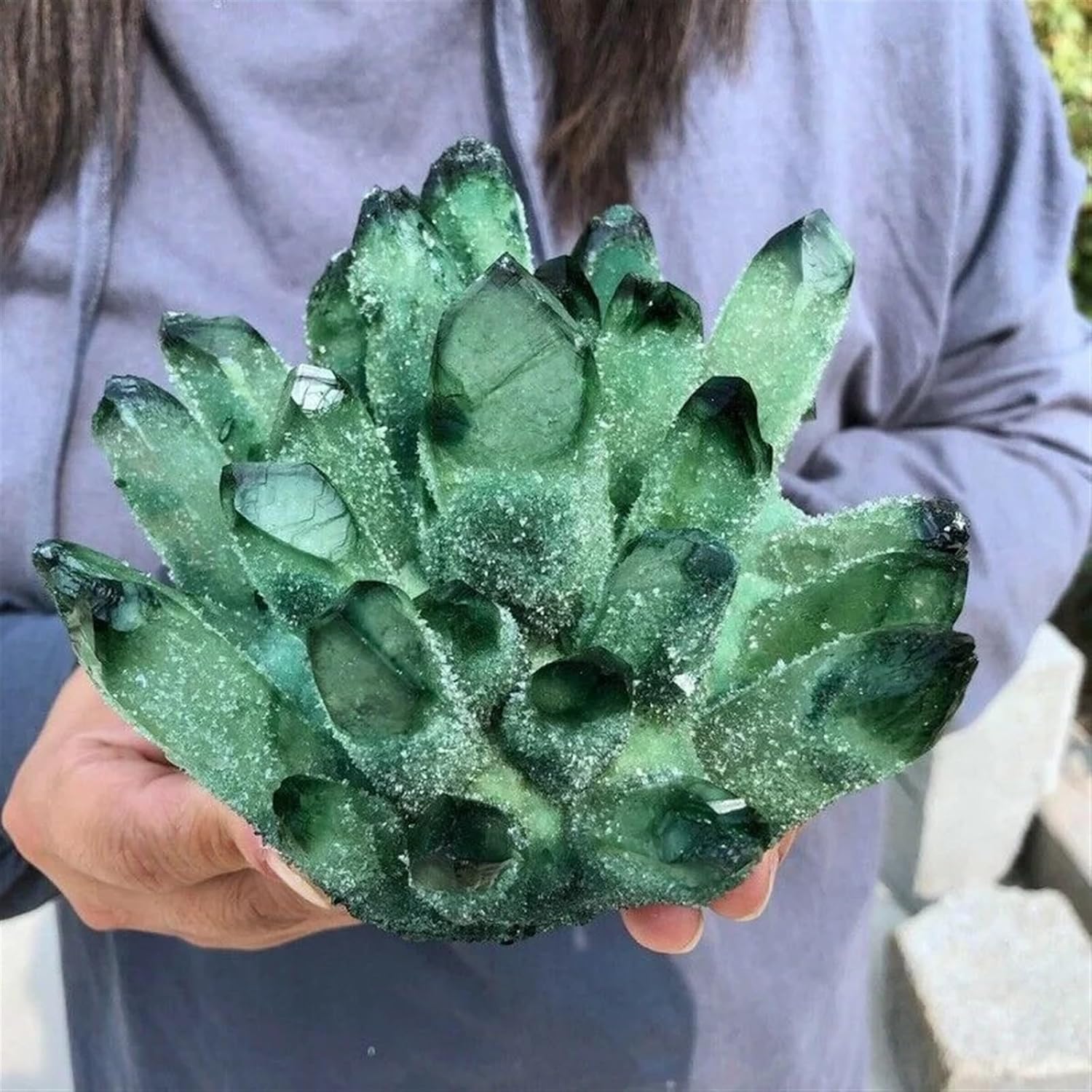 Green Phantom Quartz Crystal Cluster Potted Decorative Ornaments Home Decor(1000-1100g)