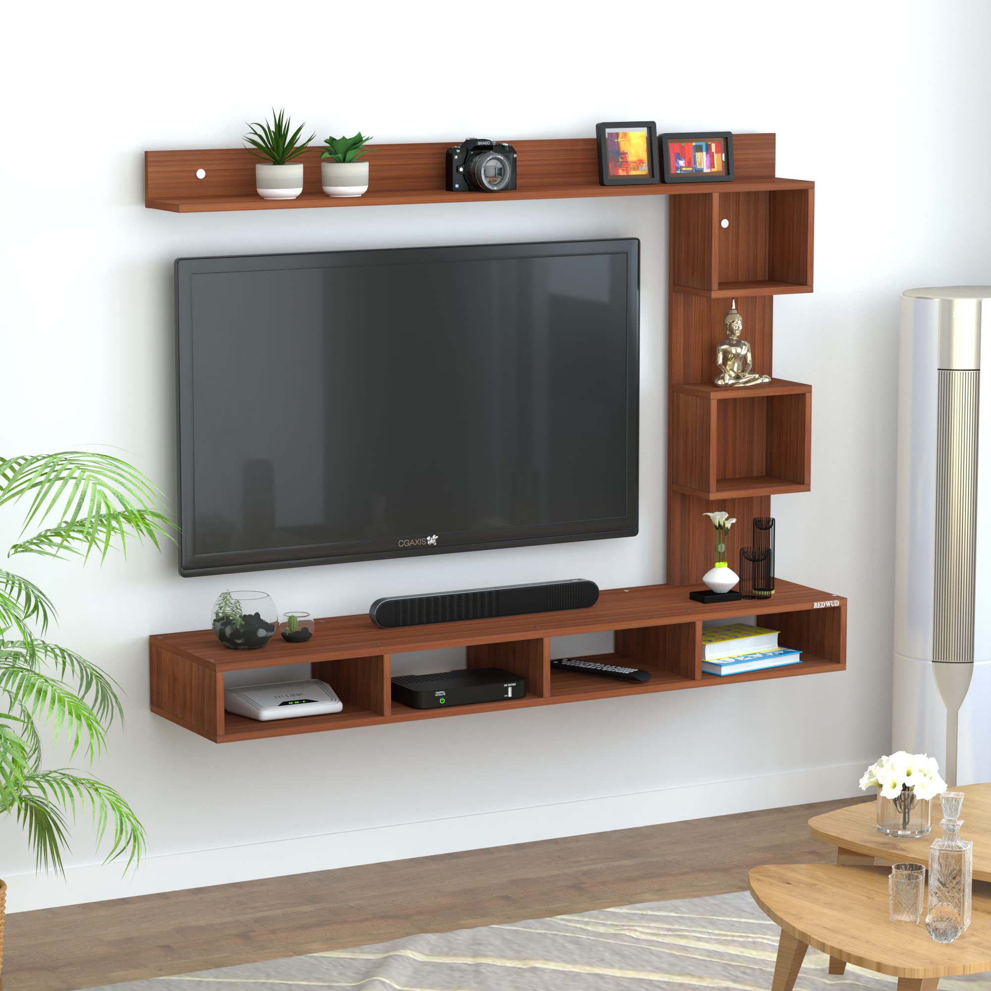 Platina Engineered Wood Wall Mount TV Unit/TV Stand/TV Cabinet/TV Entertainment Unit/Set Top Box Stand (Walnut) (Ideal for 43 Inch)(D.I.Y)-image-3