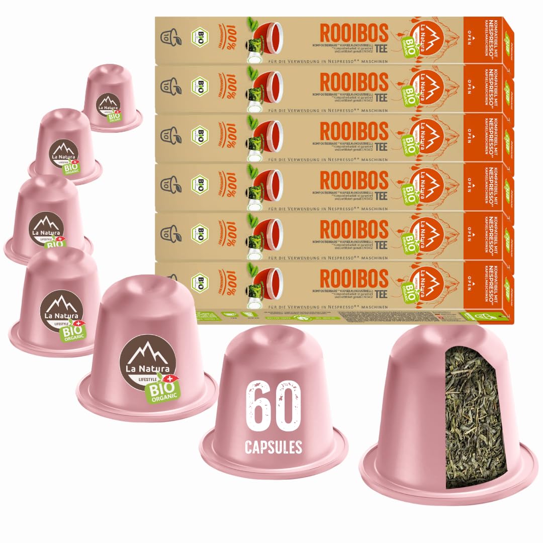 La Natura Lifestyle ROOIBOS BIO TEE | 100% Cápsulas de té compostables industriales | Respetuoso con el medio ambiente | 60 cápsulas de té | para máquinas Nespresso®³
