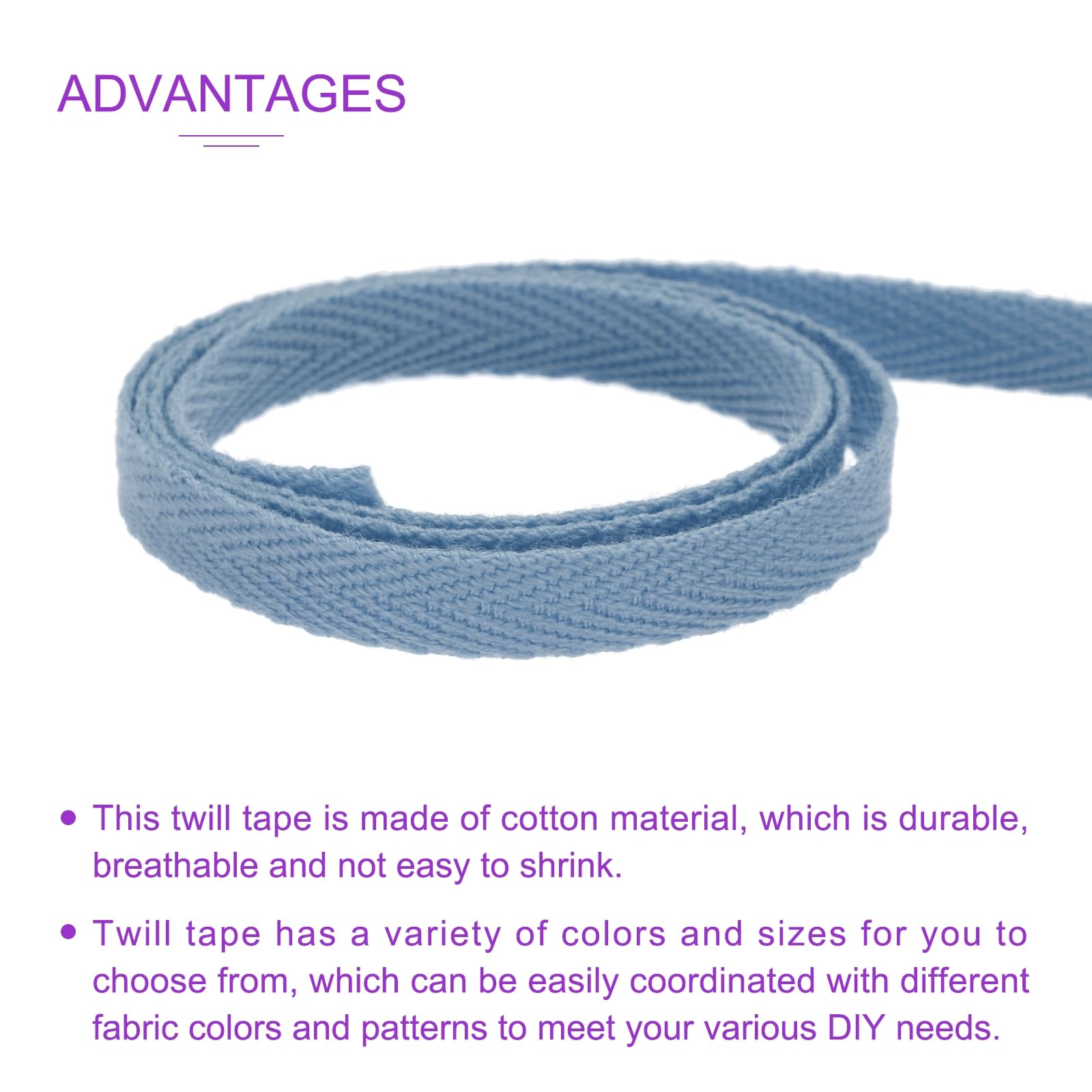 DMiotech 1/4"(0.6cm) 10 Yards Cotton Twill Tape Cotton Ribbons Bias Binding Tape Herringbone Tape Ribbons Steel Blue for DIY Crafts Clothes - Image 4