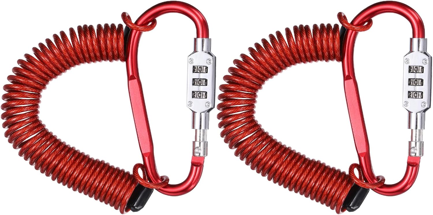 PATIKIL Security Steel Cable Lock, (8.2 Feet, Red)(2 Set), Double Loop Safety Wire Rope with 3.8" D-Shaped 3-Digit Code Combination Lock, Suit for - Bicycles/Motorcycle/Suitcase/Luggage