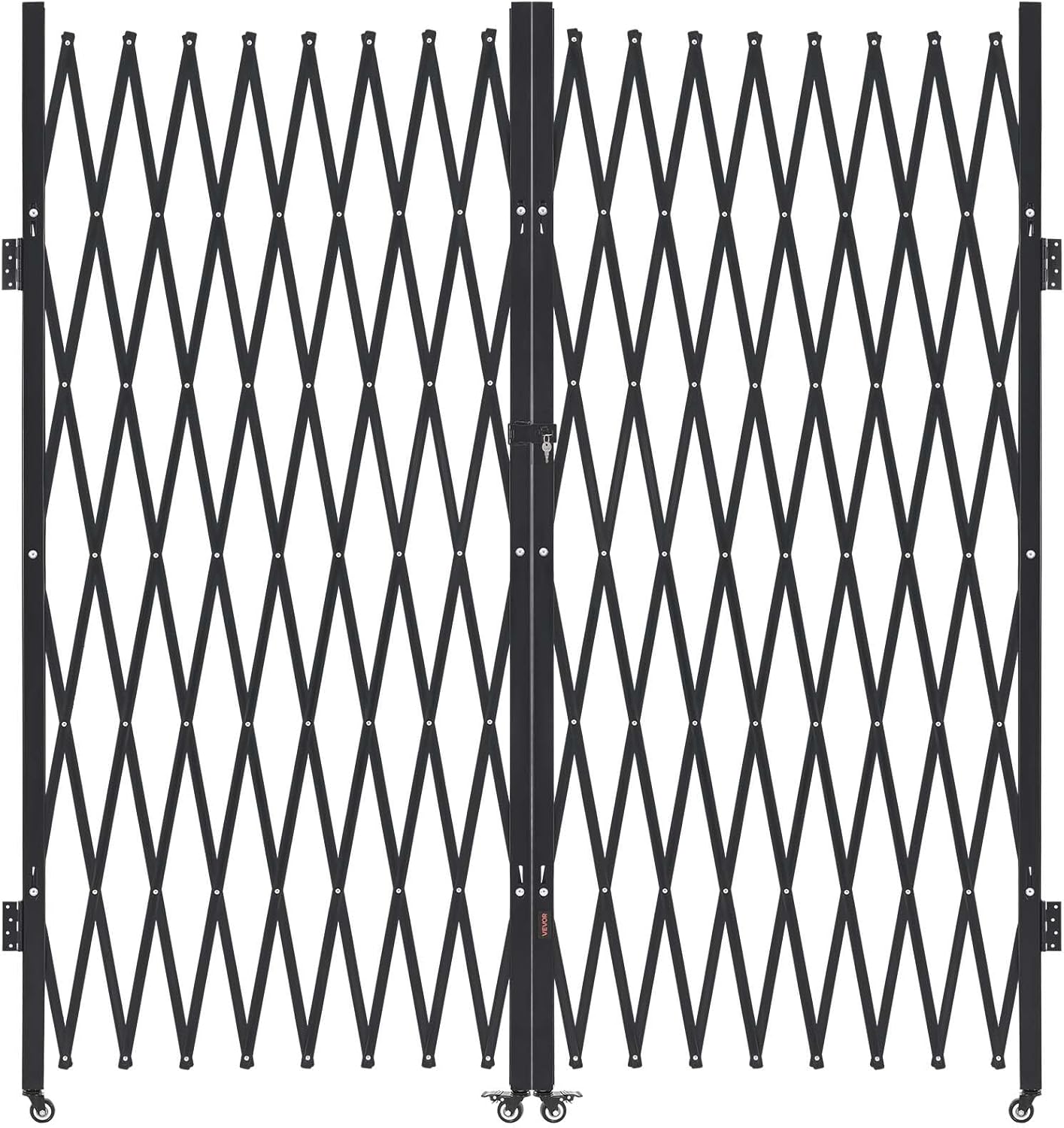 vevor double folding security gate, lockable scissor gate with 360° swivel casters, outdoor barricade steel retractable gates, for entry security, garage, warehouse & pool, 155.12 x 86.81 in (w x h) 155.12"w x 86.81"h
