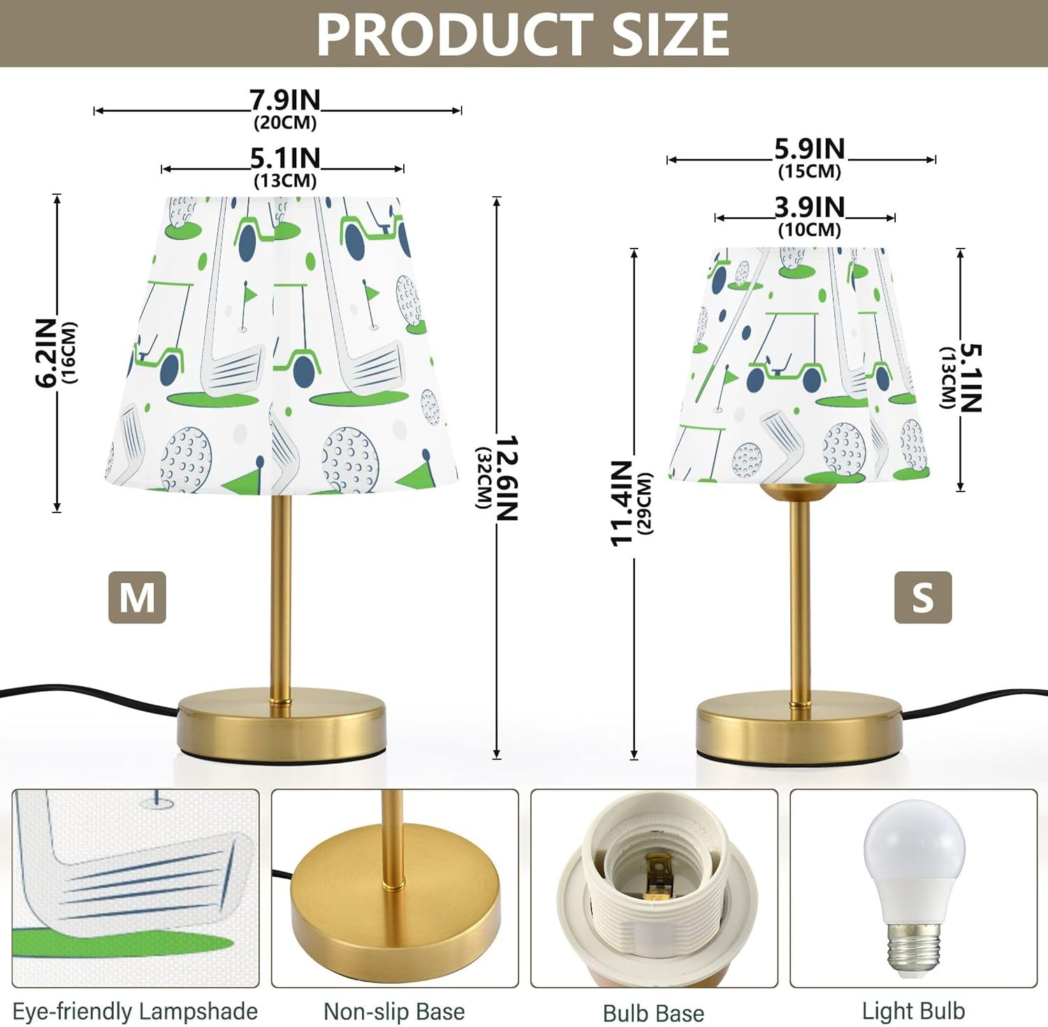 Golf Sports White Dimmable Table Lamp Night Light Bedroom Lamps for Nightstand Living Room Dorm Home Office Desk, LED Bulb Included, M
