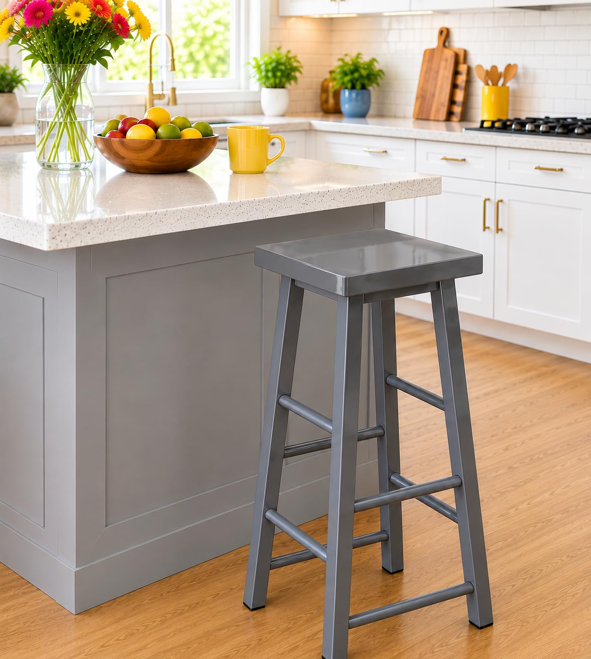 64175 Breakfast Stool/Kitchen Counter Bar Stool with Metal seat and Grey Frame/High Stool for Cafe, Home and Office - Grey-picture-29
