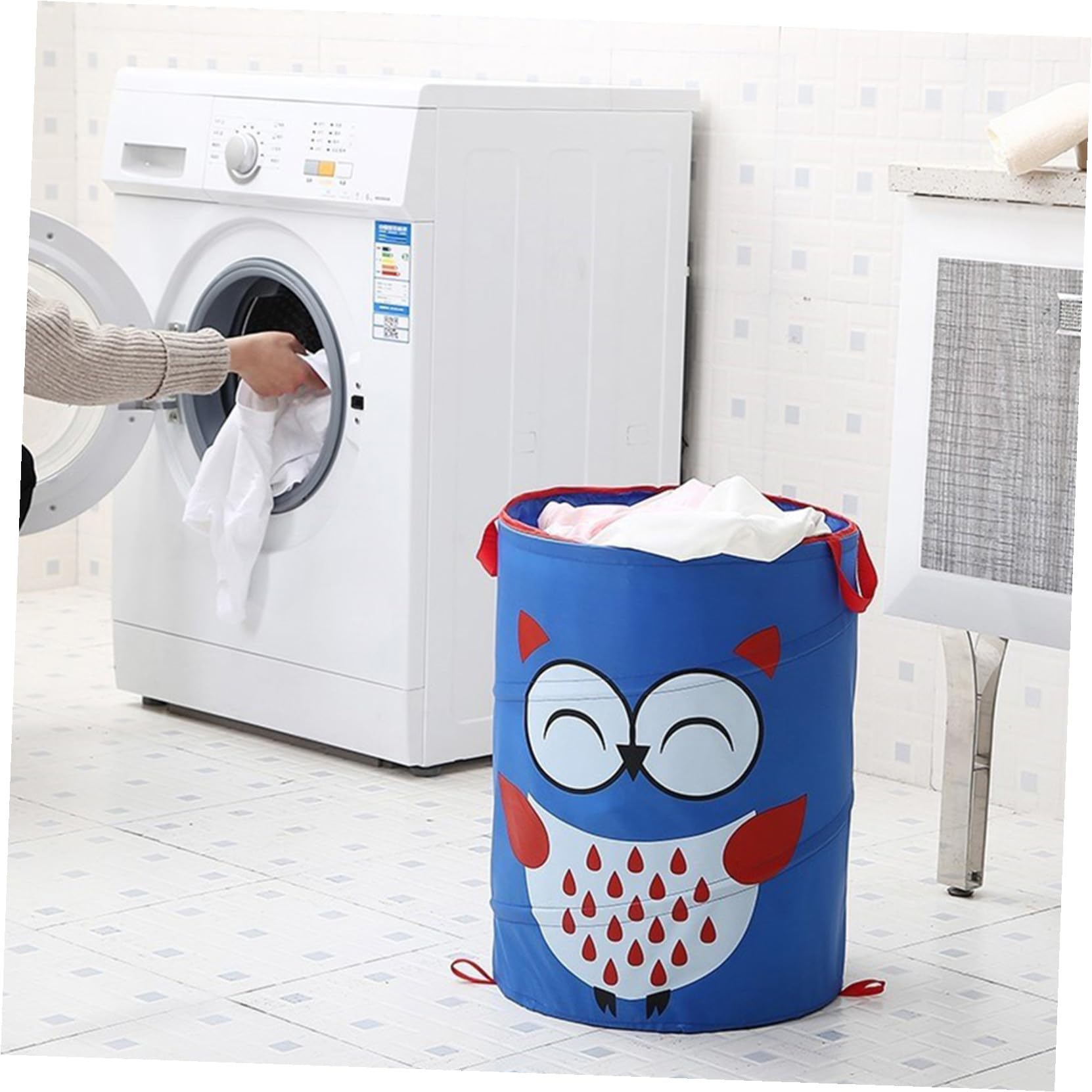 Cesta de Almacenamiento Plegable Búho para Niños, Azul