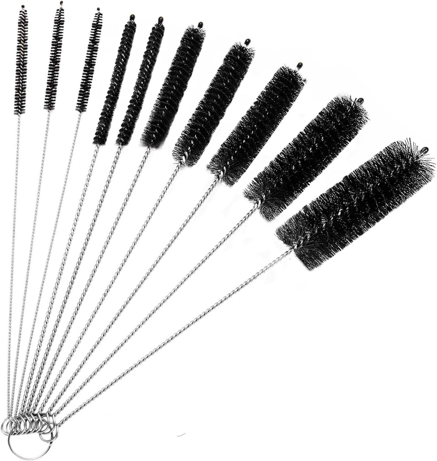 Bottle Cleaning Brushes, 10 Inch Upgrade Nylon Tube Brush Set, Straw Cleaner Brush Kit for Narrow Neck Bottles Cups with Hook, Lab Clean, Cup, Pipes, Set of 10PCS by AORZOV