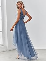 Vista 2 de Ever-Pretty Vestido de dama de honor de gasa de manga corta con cuello en V y cintura plisada para mujer 00793