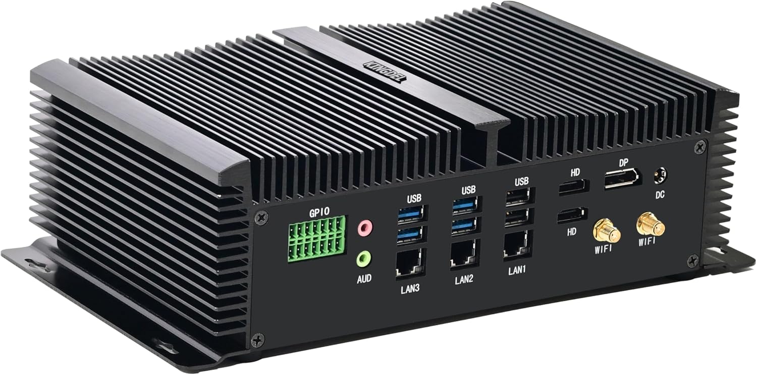KINGDEL Industrial Mini PC Core i7-1255U 12MB Cache, 64GB DDR5 RAM 2TB NVMe SSD, 3xi226 LAN 8xUSB 8xCOM Mini Desktop Computer HD/DP Support 8K Triple Display