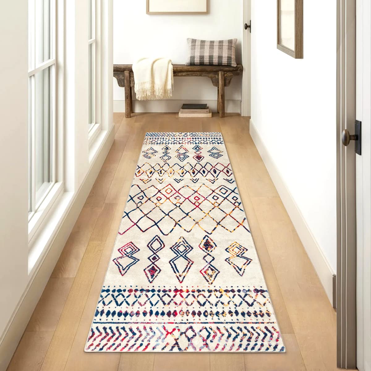 Carvapet Läufer Teppich 60x210cm rutschfest Lang Küchenteppich Waschbar Teppichläufer Weiche Mikrofaser Geometrisch Flächenteppich Laufteppich(Multicolor)