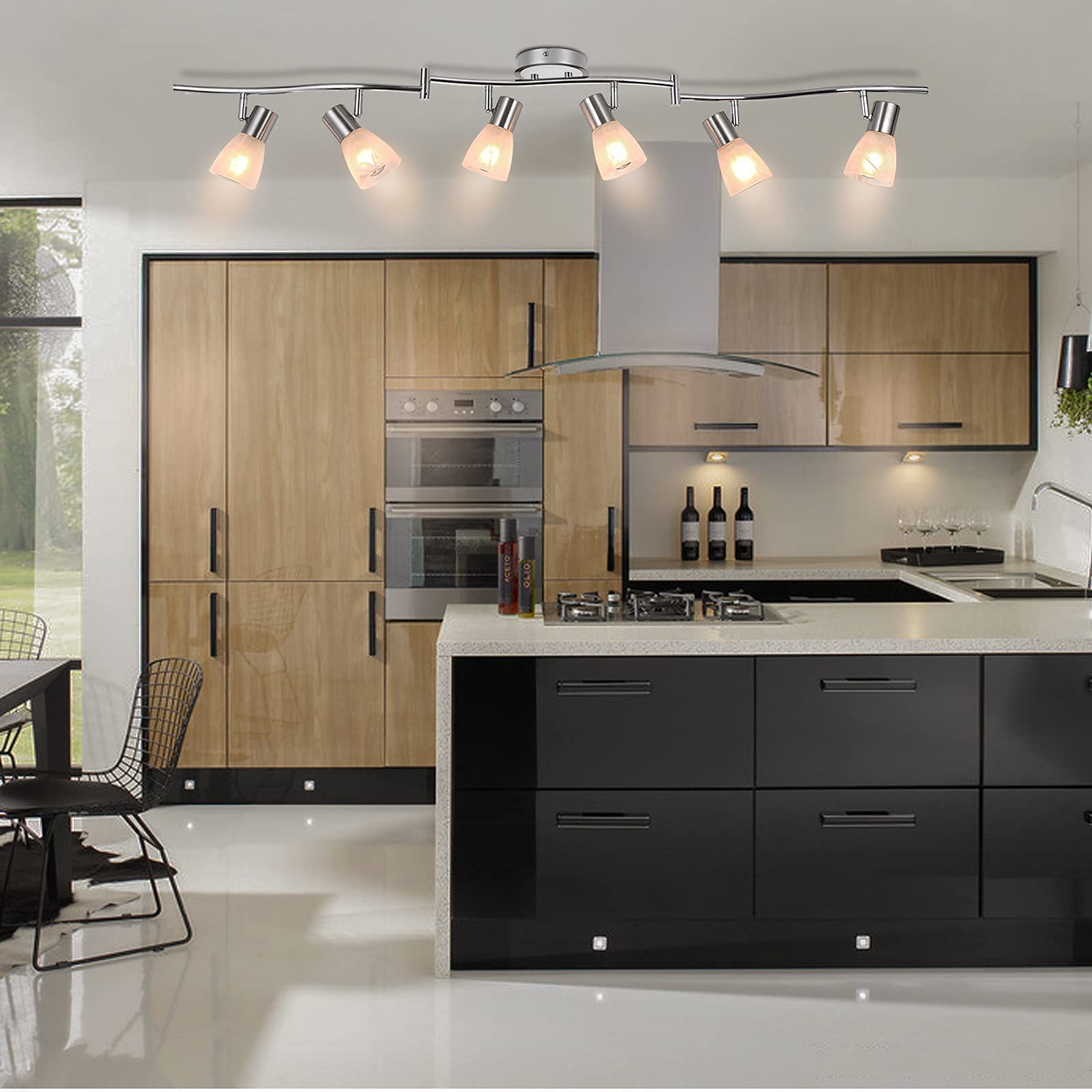 Lámpara de techo con con 6 focos LED Focos Orientables, Focos de Techo Luminaria de Techo Moderna LED para Sala, Comedor, Cocina, Incluye Bombillas (E14 4W 400LM Blanco Cálido)