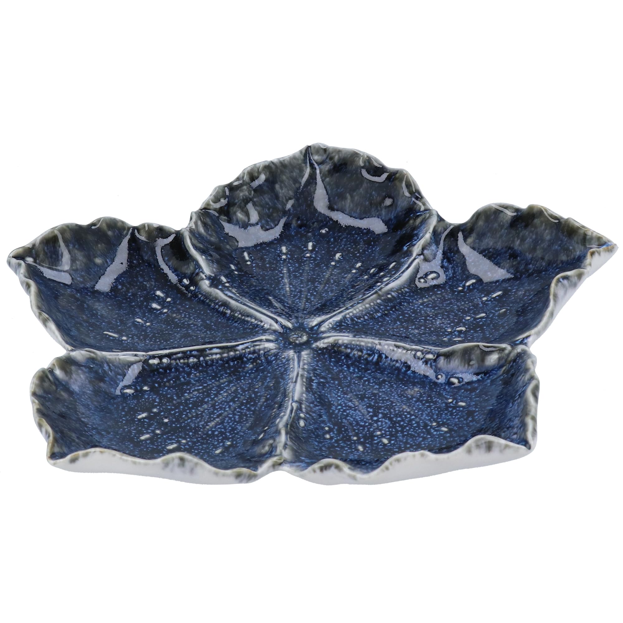 Gisela Graham Blue Hibiscus Flower Shaped Trinket Dish, Large, Reactive Glaze