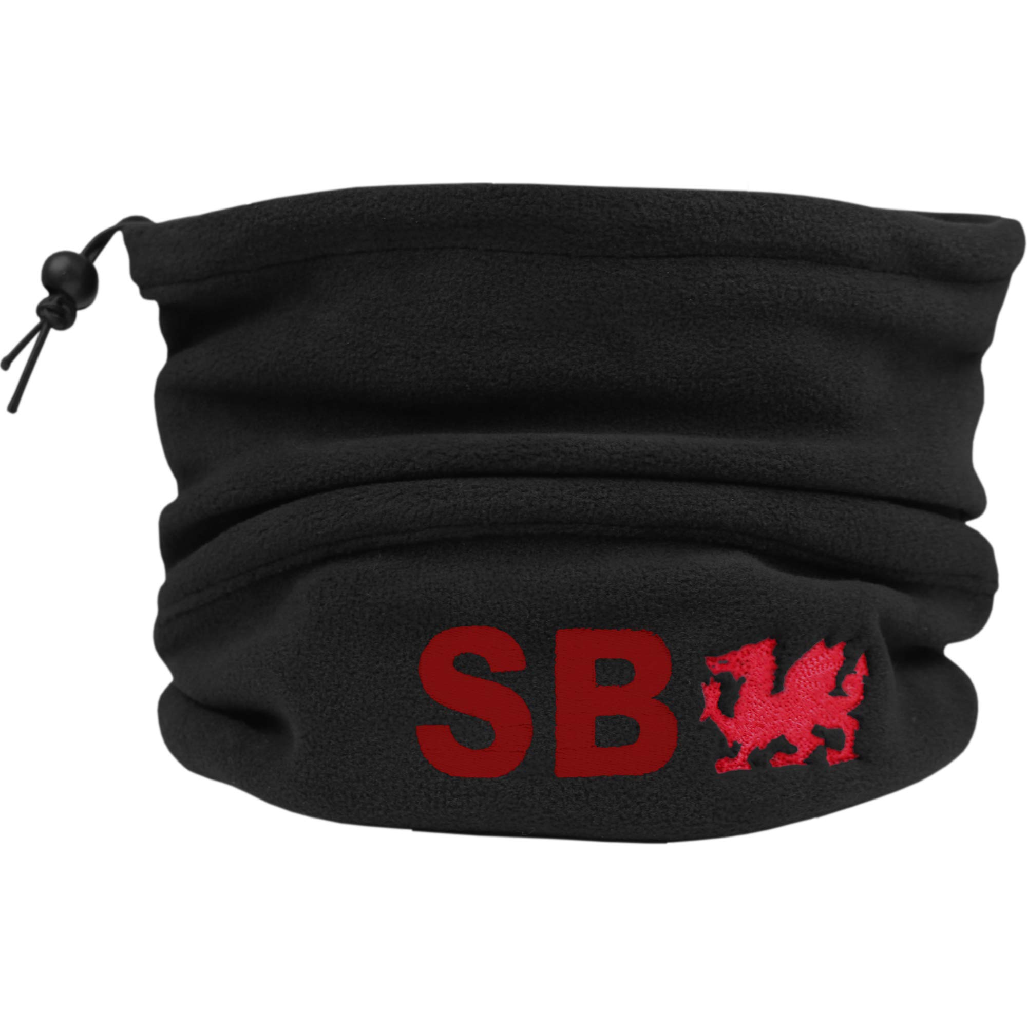 TeddyTs Personalised Wales Thermal Black Fleece Sports Snood with Adjustable Toggle (Red Embroidery)