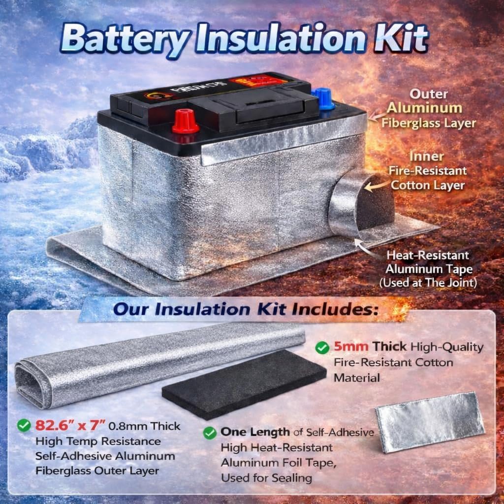 82.6 x 7 Inches Car Battery Insulation Kit,Universal Battery Blanket for Cold Weather Protector,Car Battery Insulation Cover for Vehicle Truck RV Batteries