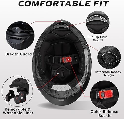 Miniatura 8 de TRIANGLE Cascos de motocicleta modulares para hombres con visera completa abatible, visera doble con protector solar interno, aprobado por DOT