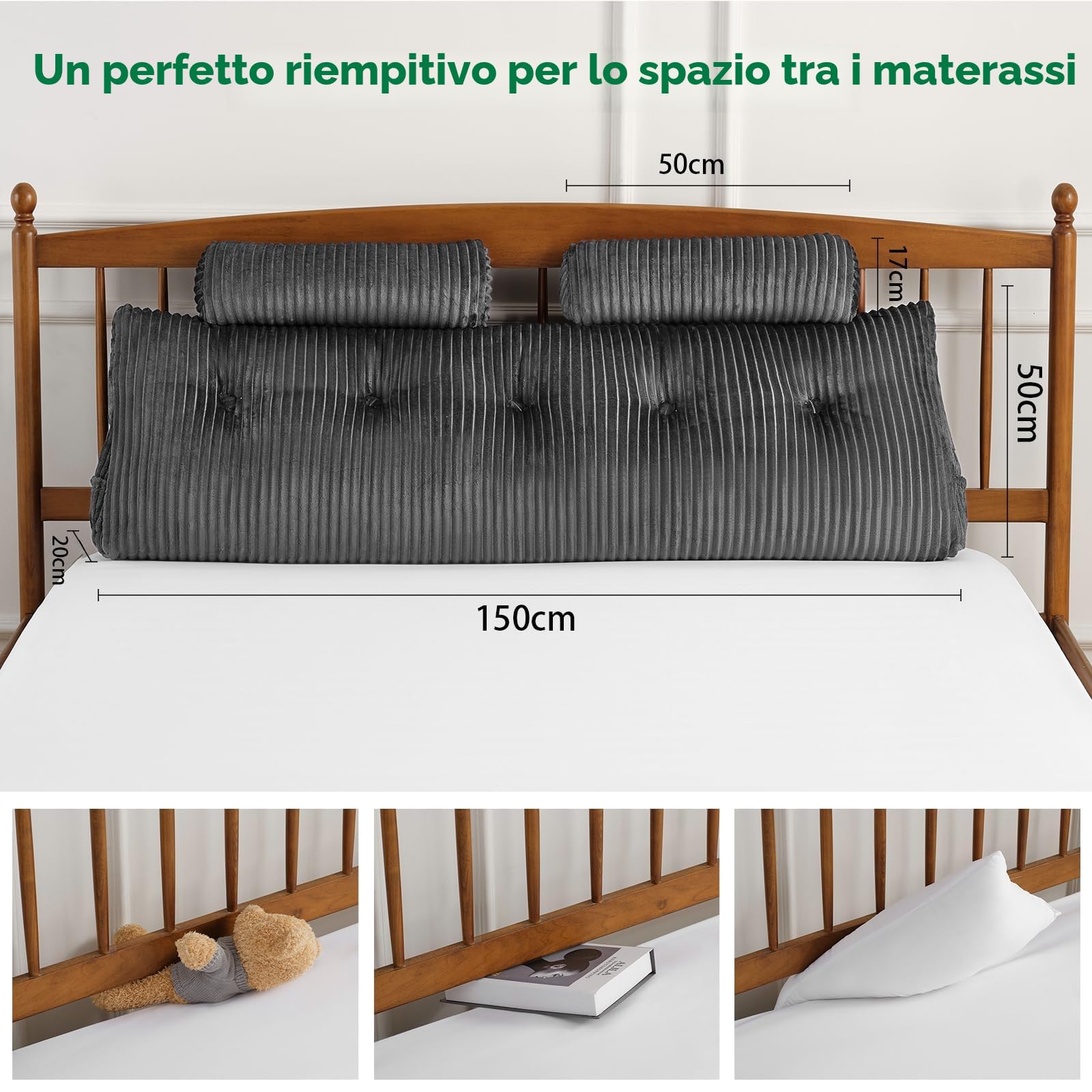 Z-hom Cuscino Schienale, Cuscino triangolare per testiera con fodera rimovibile, Cuscino da lettura per letto, cuscino schienale divano, cuscino da lettura, crema (150 x 50 x 20 cm)