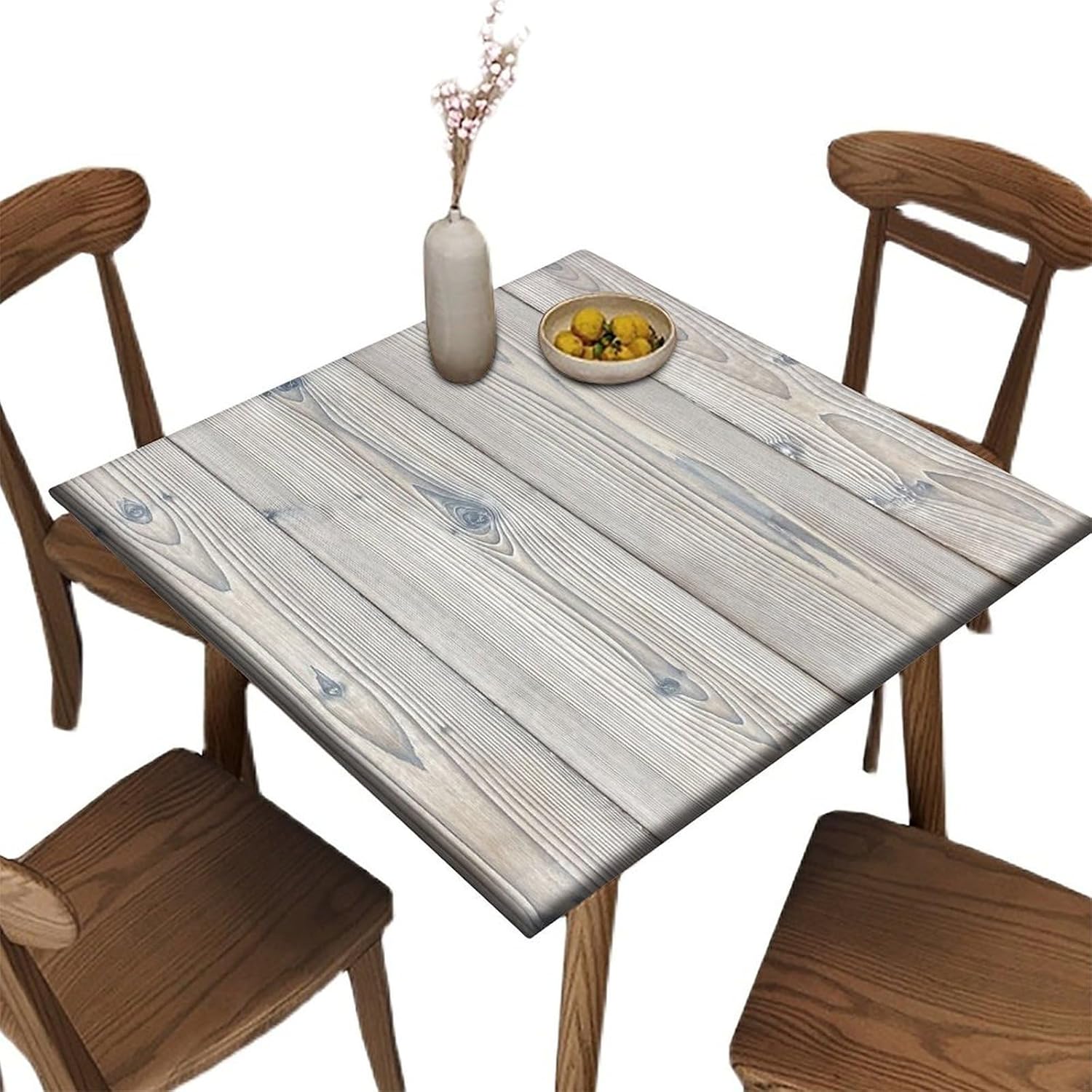 Square Fitted Polyester Tablecloth, Original Color Wood Grain Elastic Edge Decorative Tablecloths, Dust & Wrinkle Proof Fabric Table Clothes For Living Room Kitchen Use, Fit For 52" x 52" Square Table