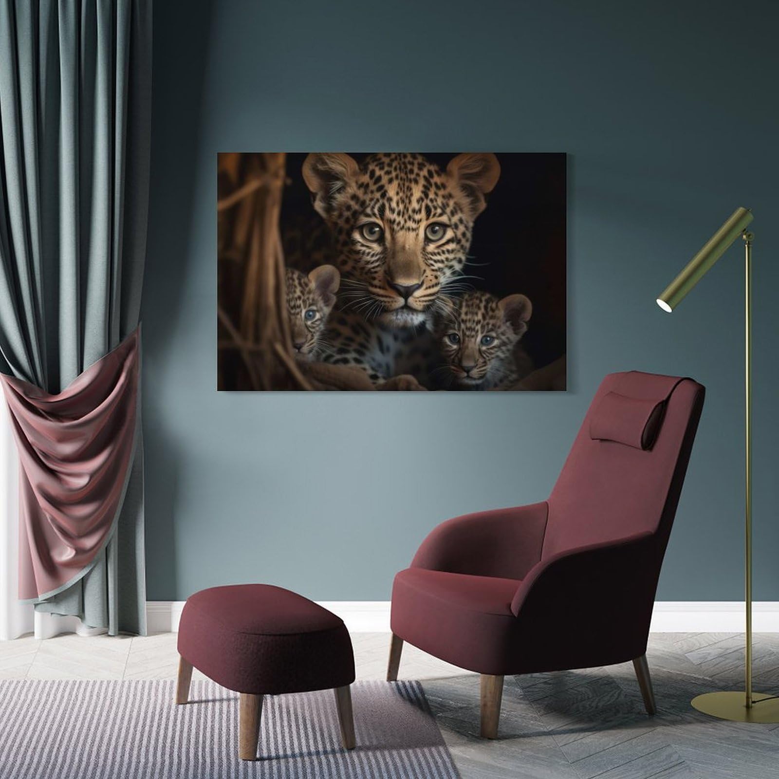 Junmoney Leopard With Cubs Decorative Wall Artwork 16x24inch(40x60cm), for Home Lounge, Bedroom Or Reading Nook, Modern Wall Decor for Cosy Interiors