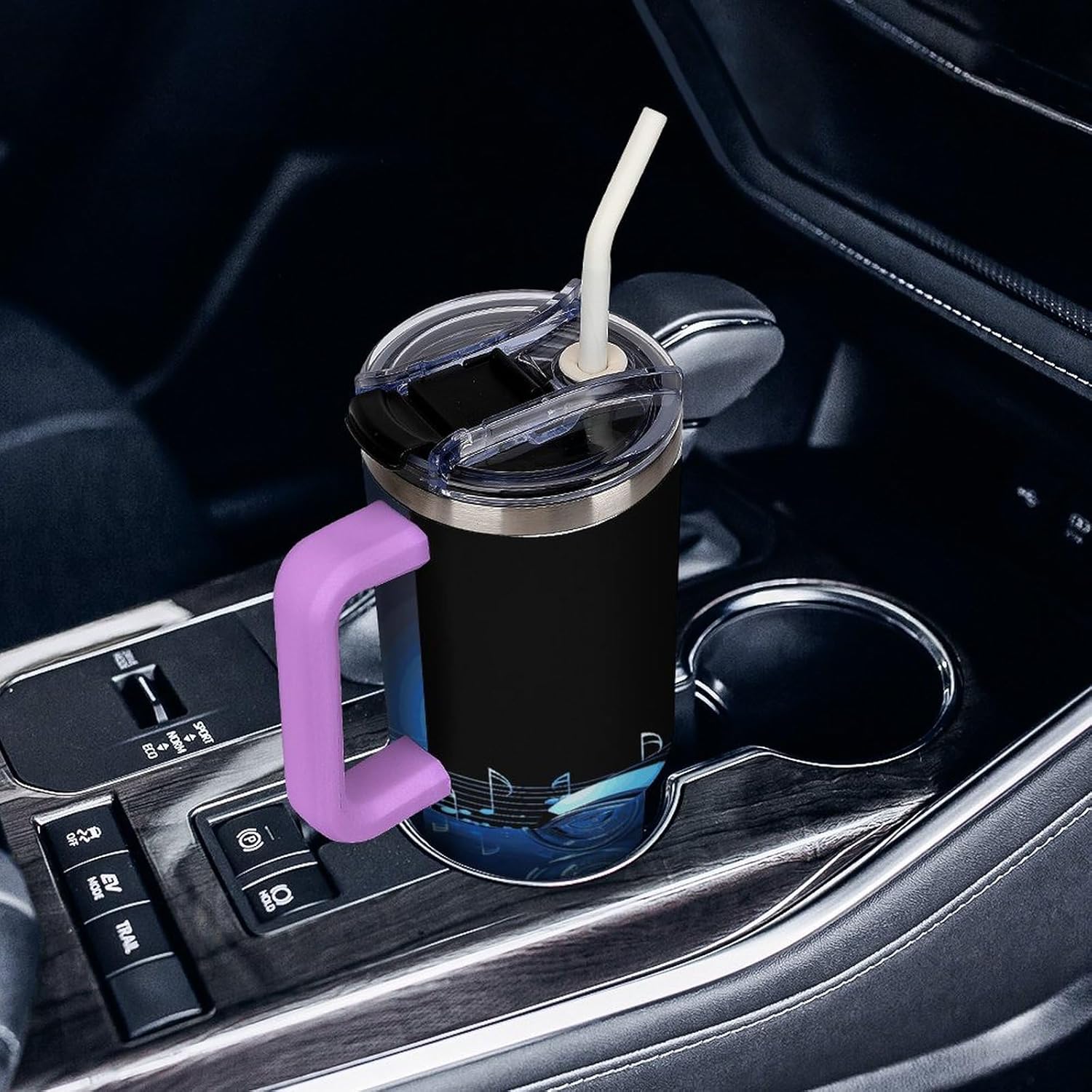 40 Oz Insulated Mug with Handle, Stainless Steel Blue Music Printed Travel Mug Portable Leak-proof Large Car Mug for Home, Office Or Car