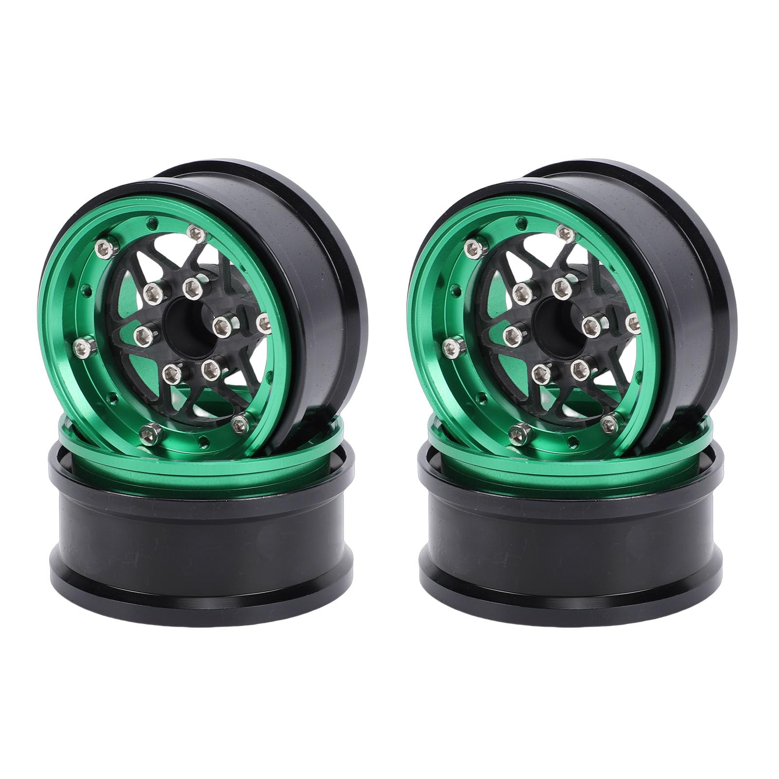 Cryfokt Set di Cerchi RC in Lega di Alluminio Ad Alta Resistenza da 1,9 Pollici Cerchio Leggero per Cingolato 1/10, 4 Pezzi per Axial SCX10, Wraith (GREEN)