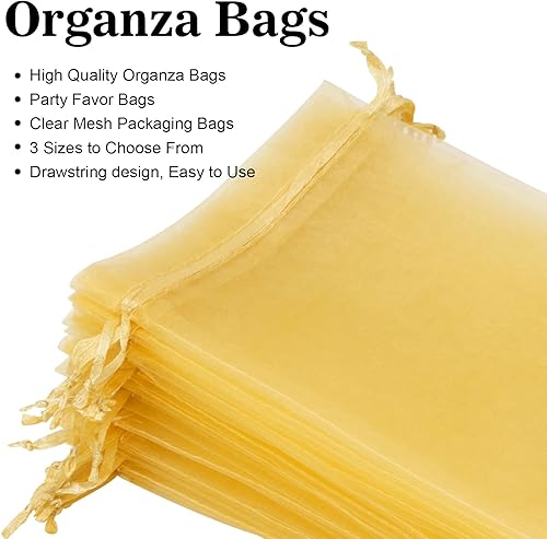 Miniatura 4 de joycraft 50 bolsas de organza, bolsas de regalo de 2.7 x 3.5 pulgadas, bolsas de tul transpirables doradas con cordón, bolsa de malla transparente