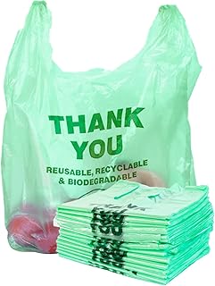 Armopak Biodegradable Thank You 100 Pack Carry-Out Bags 11.5Ã—6.5Ã—22 Shopping bags Green T-Shirt Bags