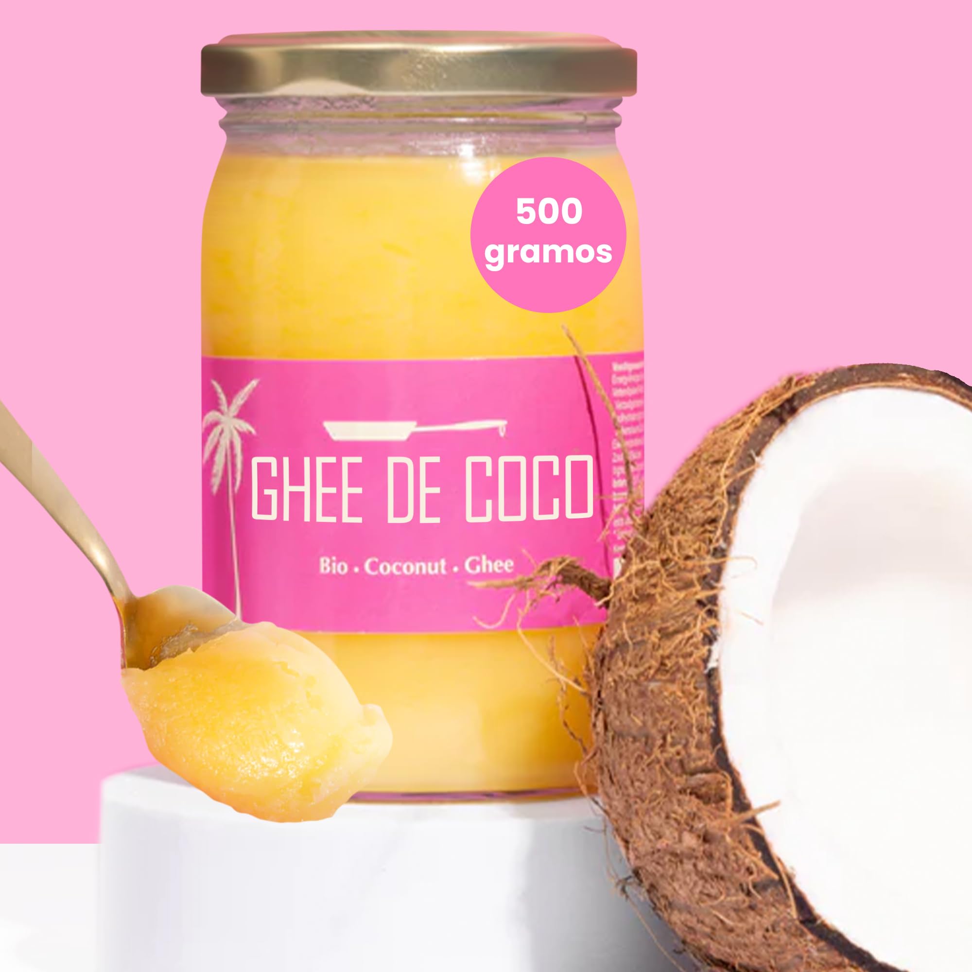 Ghee Easy Bio Ghee y Coco Mezcla 500g - 50% Ghee y 50% Aceite de Coco Extra Virgen - 100% Orgánico y Biológico - Sin Lactosa y Sin Gluten