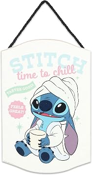 Disney Lilo and Stitch Time to Chill Hanging Wood Wall Decor | Cute Stitch Sign for Bedroom or Bathroom